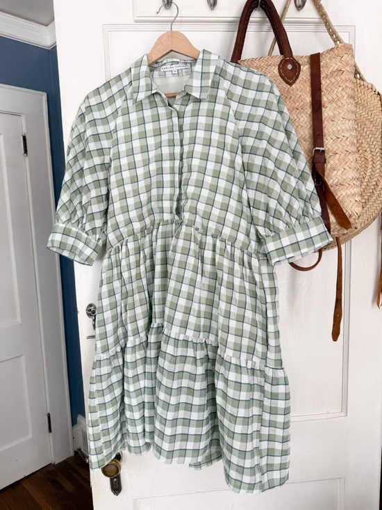 English Factory Dresses & Skirts - English Factory Sage Green Checkered Plaid Babydoll Dress